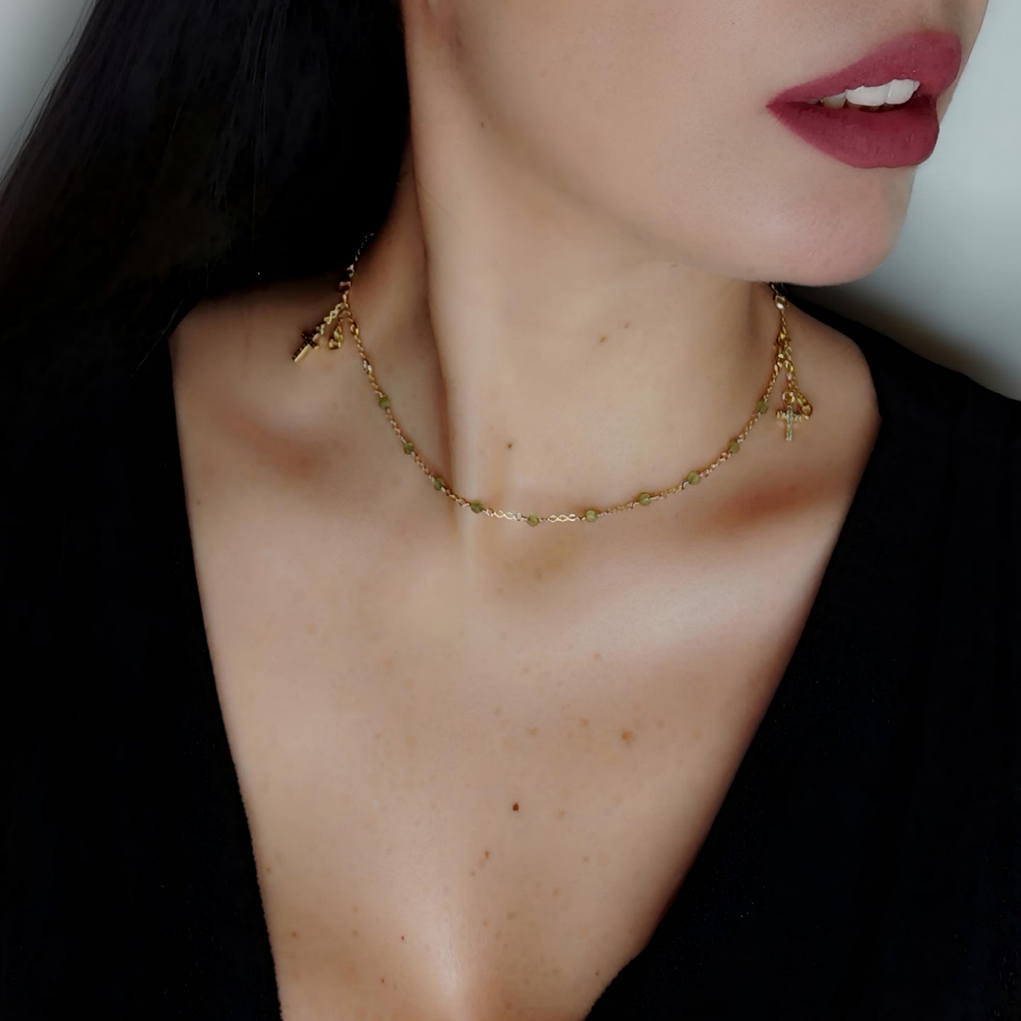 ST08 - Collana in Argento 925 Placcato Oro con Pietre Naturali