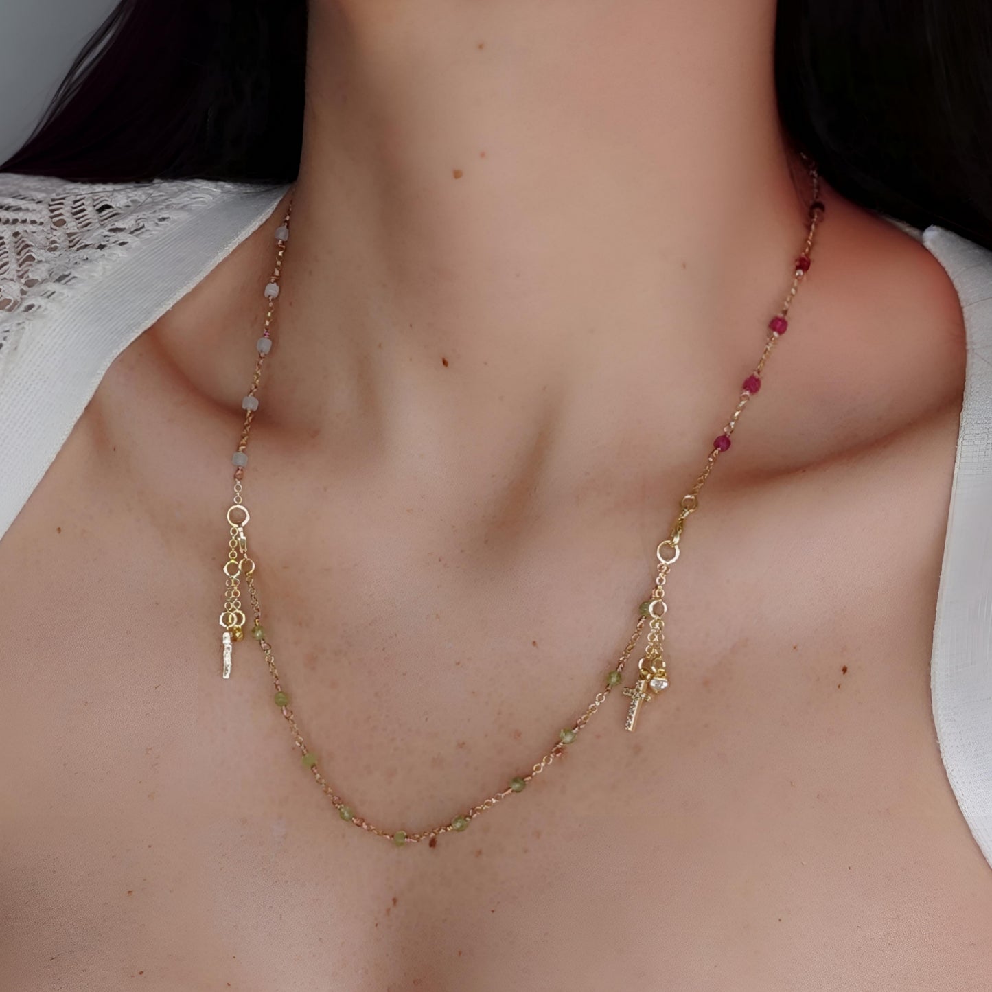 ST08 - Collana in Argento 925 Placcato Oro con Pietre Naturali