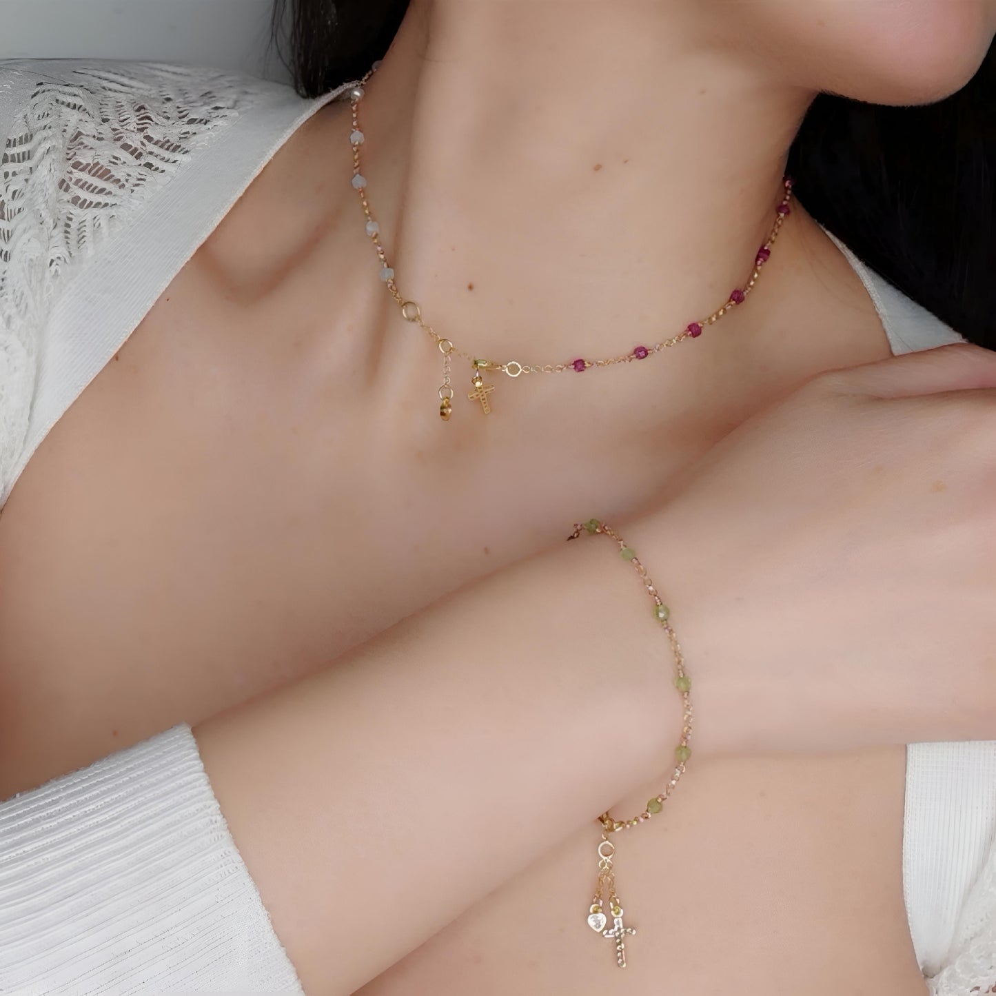 ST08 - Collana in Argento 925 Placcato Oro con Pietre Naturali