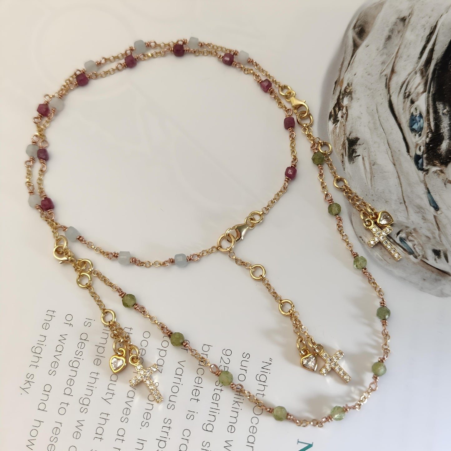 ST08 - Collana in Argento 925 Placcato Oro con Pietre Naturali