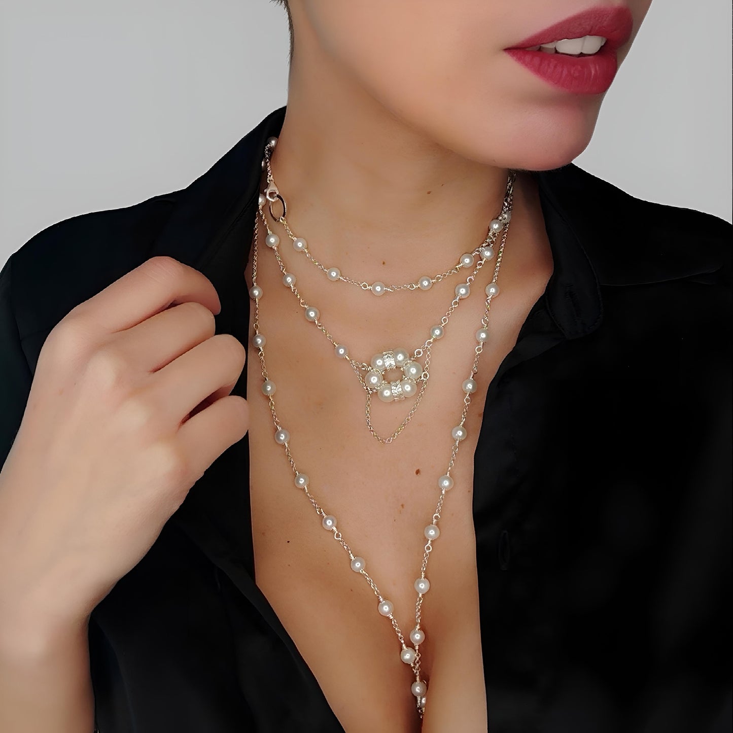 ST30 - Modular necklace in 925 silver with natural freshwater pearls.