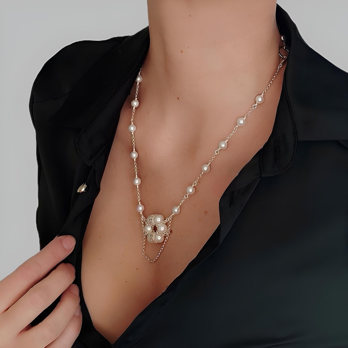 ST30 - Modular necklace in 925 silver with natural freshwater pearls.