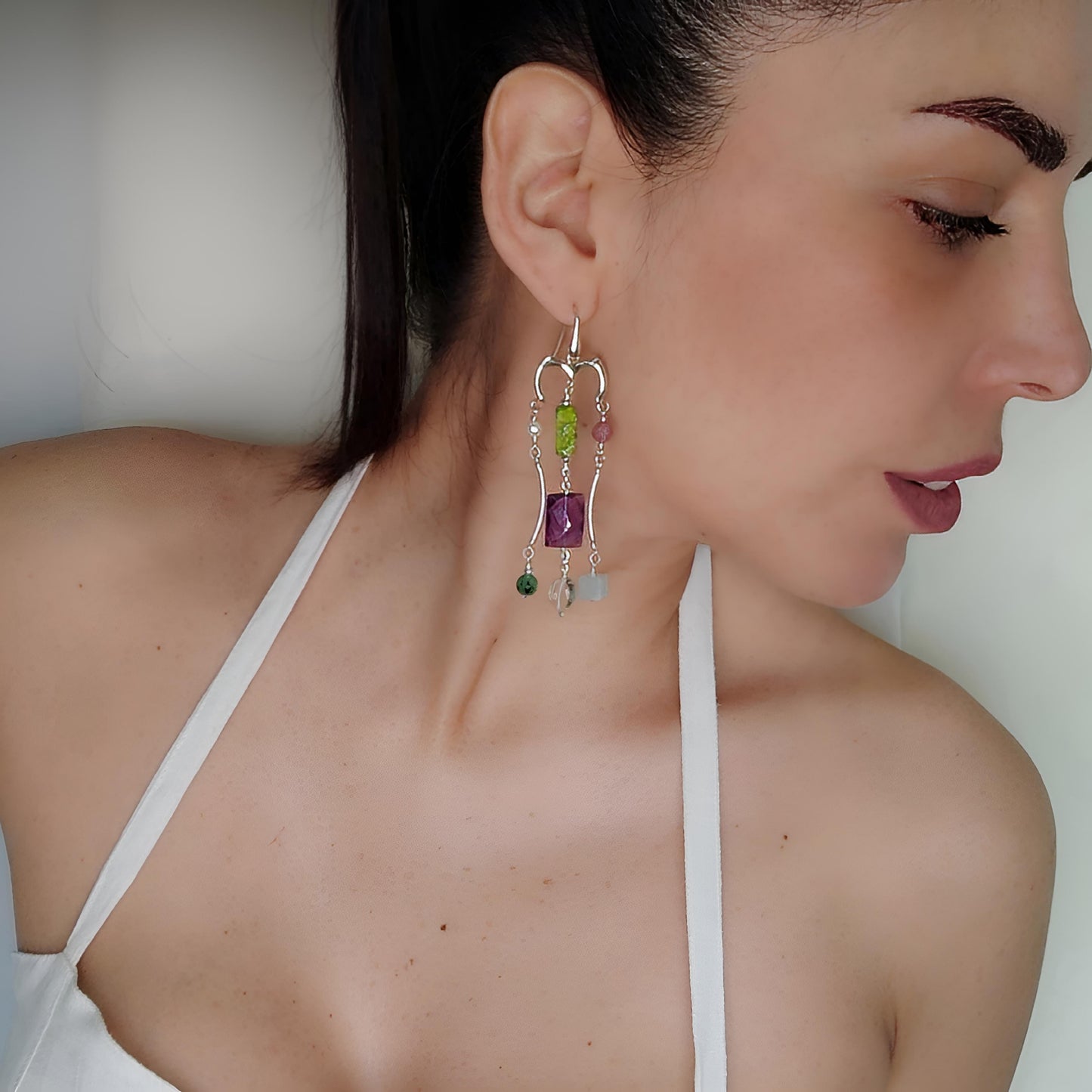 ST019 -  Orecchini pendenti multigemma in argento 925