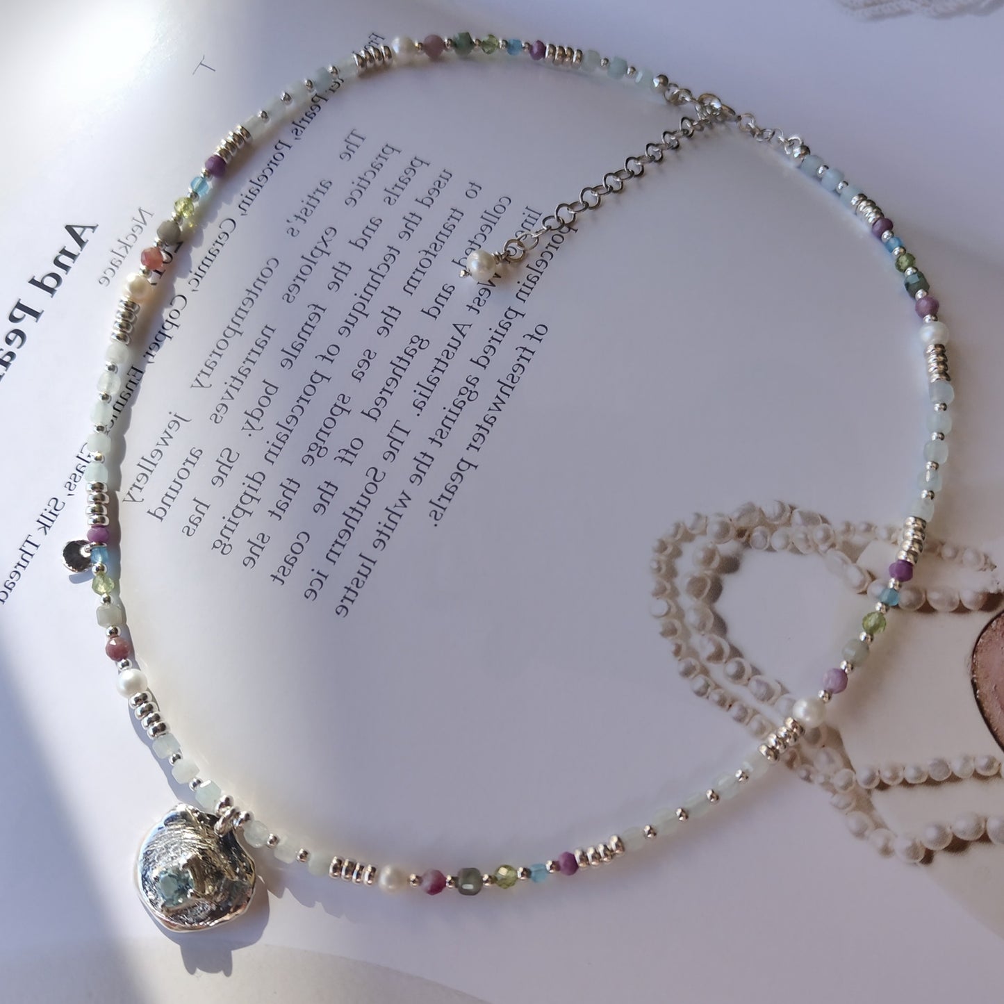 ST020 - Collana con Topazio, Acquamarina e Perle d'Acqua Dolce — Argento 925