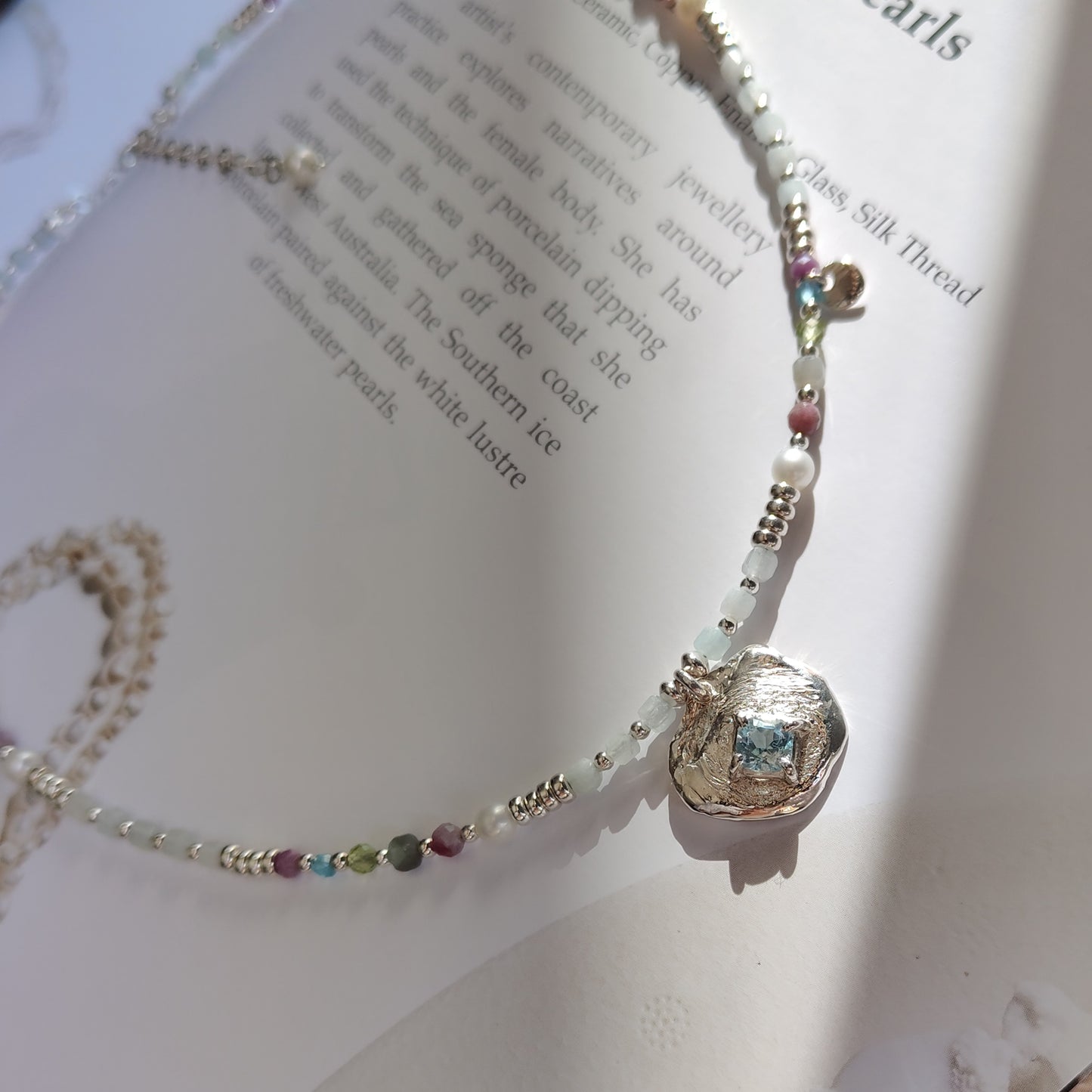 ST020 - Collana con Topazio, Acquamarina e Perle d'Acqua Dolce — Argento 925