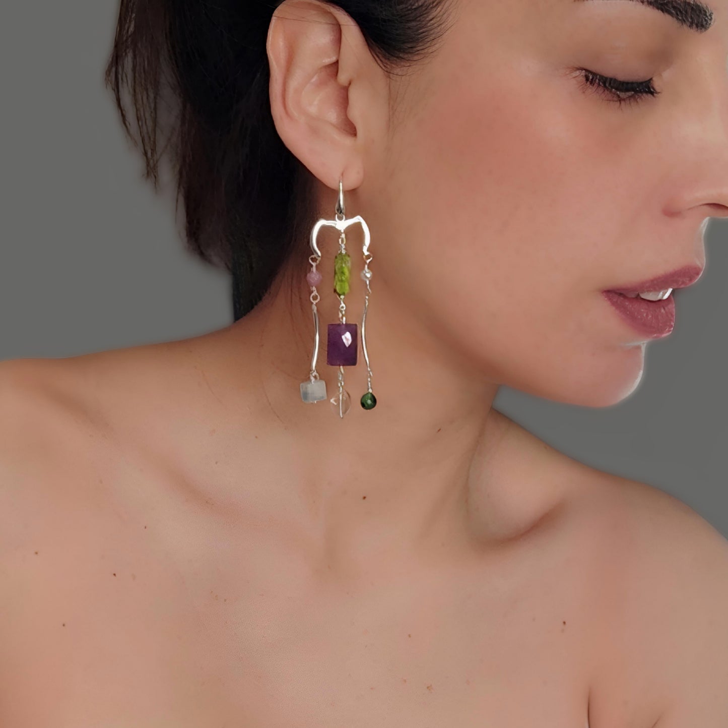ST019 -  Orecchini pendenti multigemma in argento 925