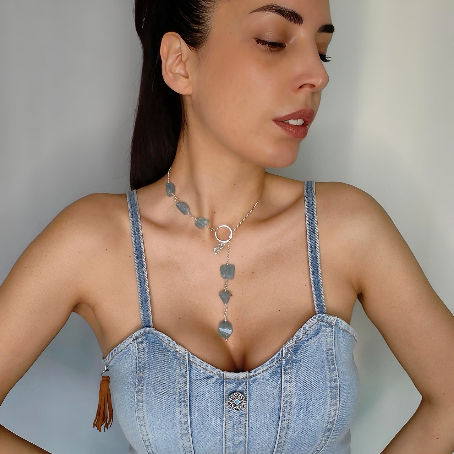 ST022 - Collana in argento con acquamarina grezza