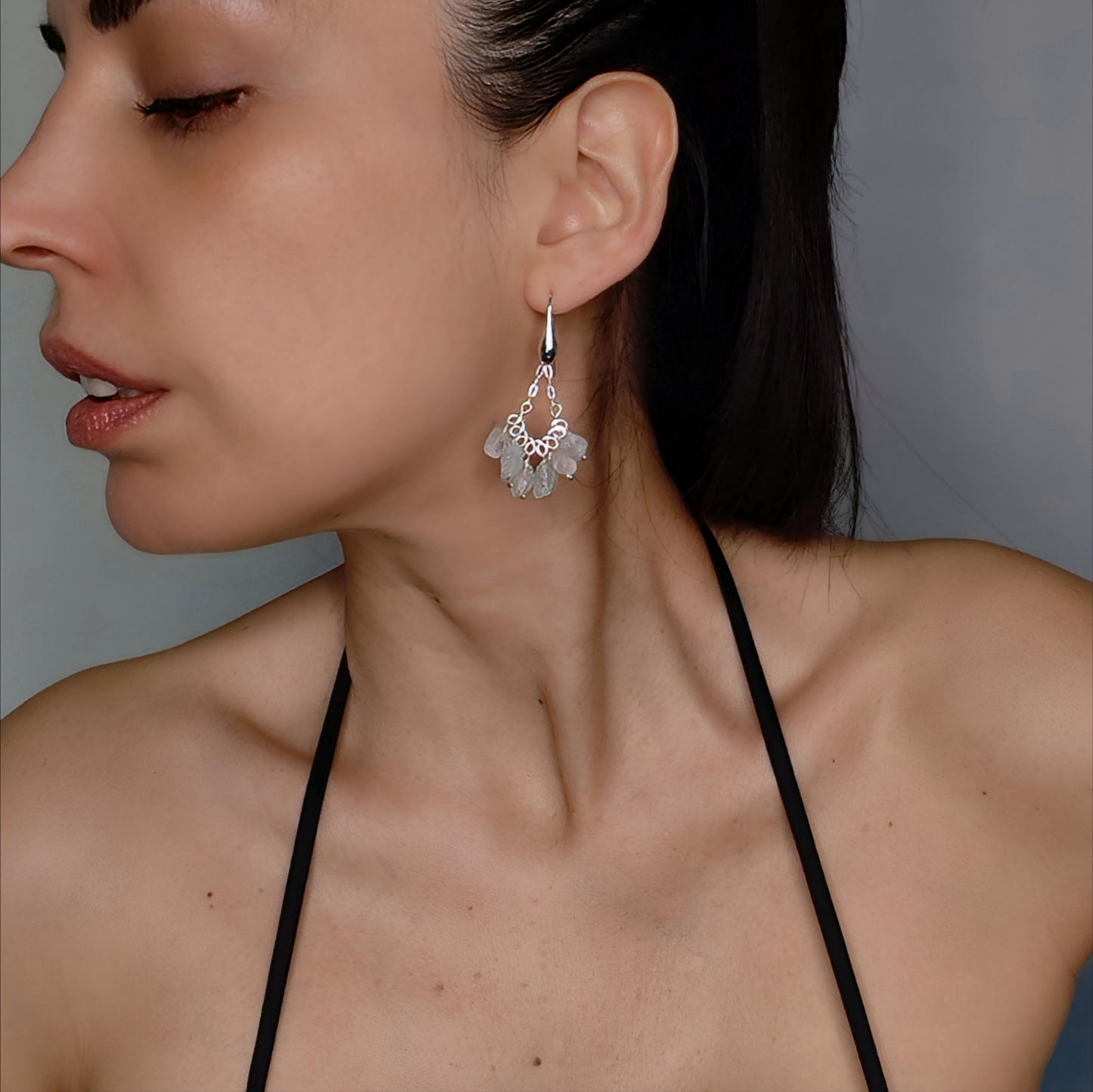 ST021 - Orecchini in argento 925 con acquamarina grezza