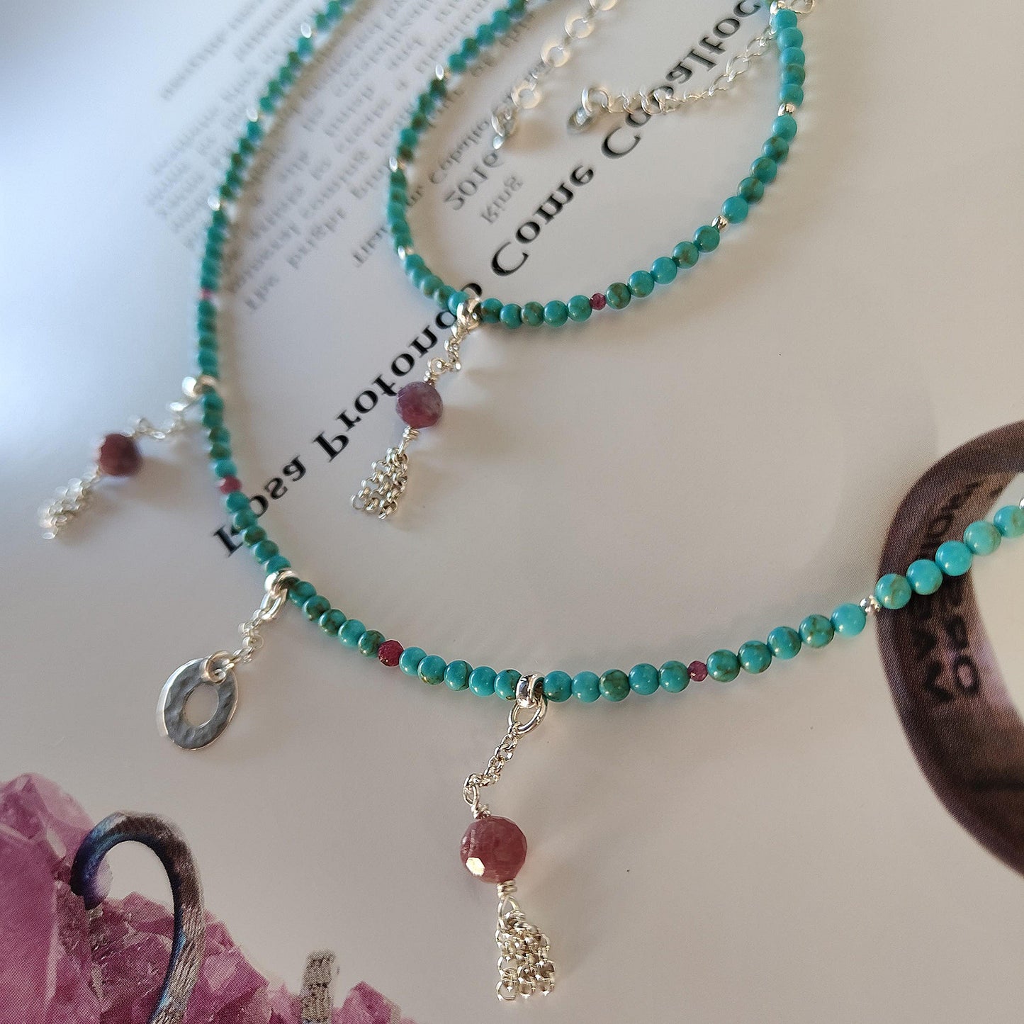 ST028 - Collana turchese — con tormalina e rubino