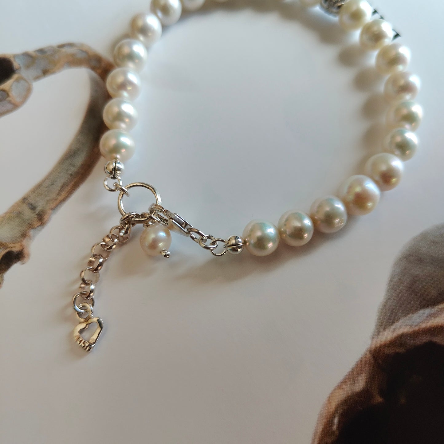 ST030 -  Bracciale Perle 7-8mm con Zirconi – Argento 925