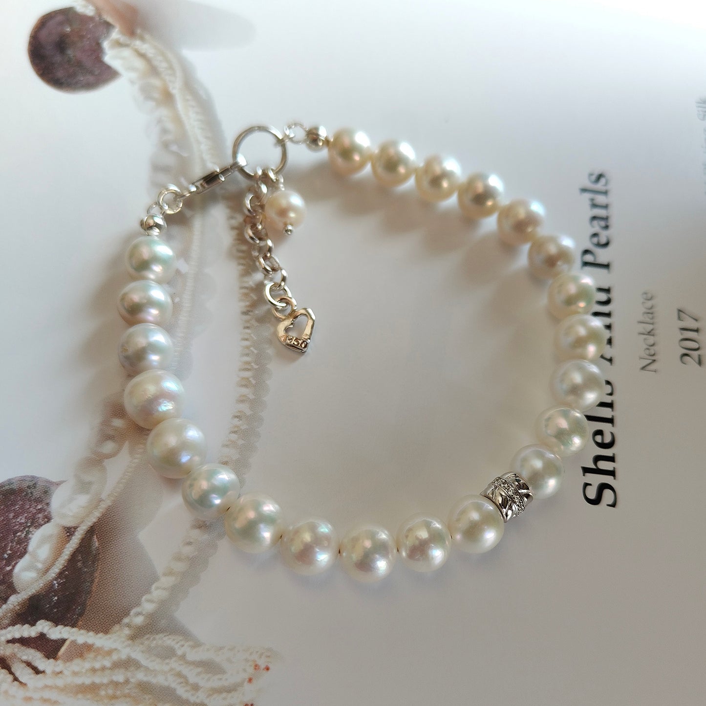 ST030 -  Bracciale Perle 7-8mm con Zirconi – Argento 925