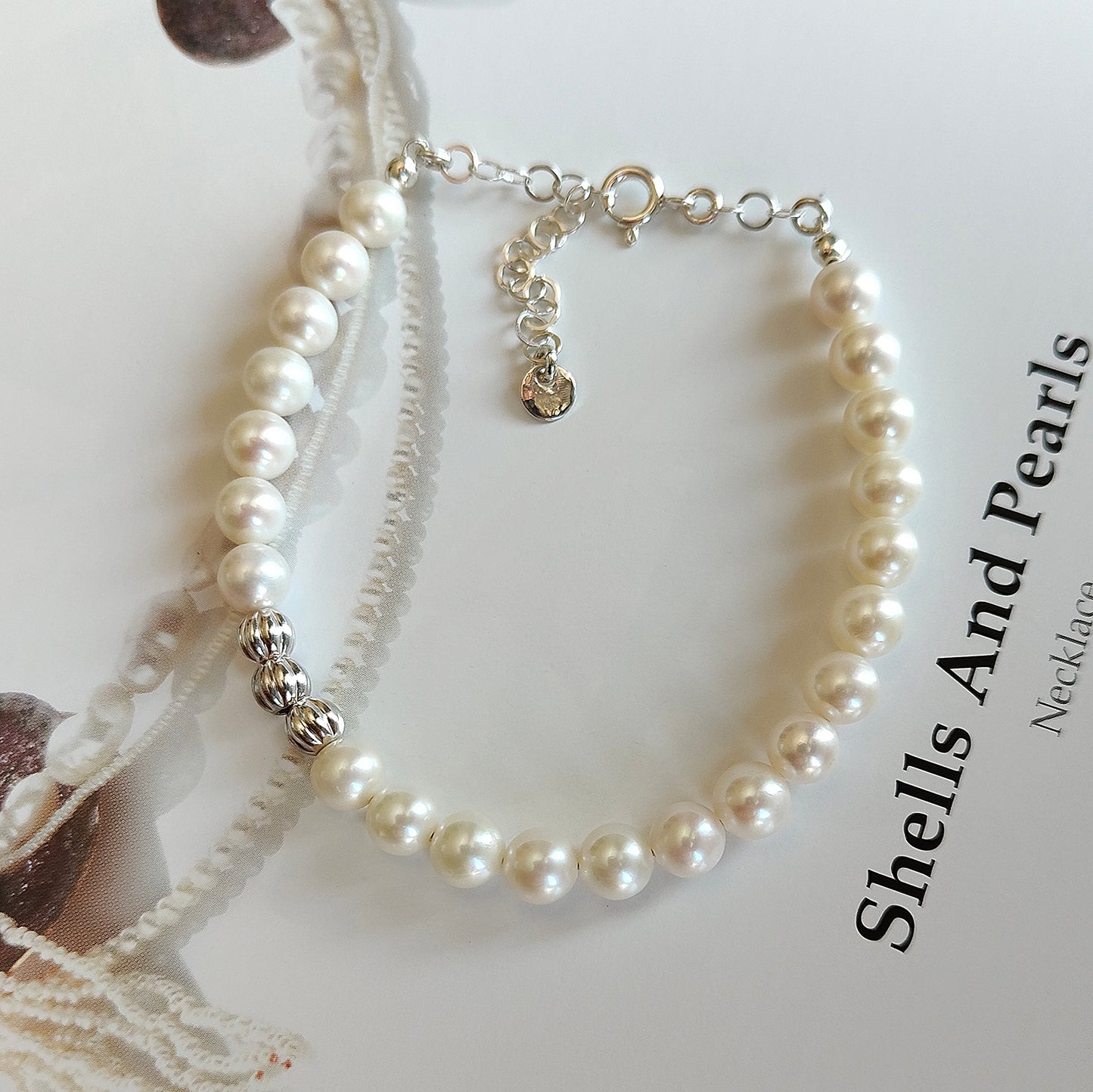 ST032 - Bracciale Perle 6-6,5mm con Perline Argento – Argento 925