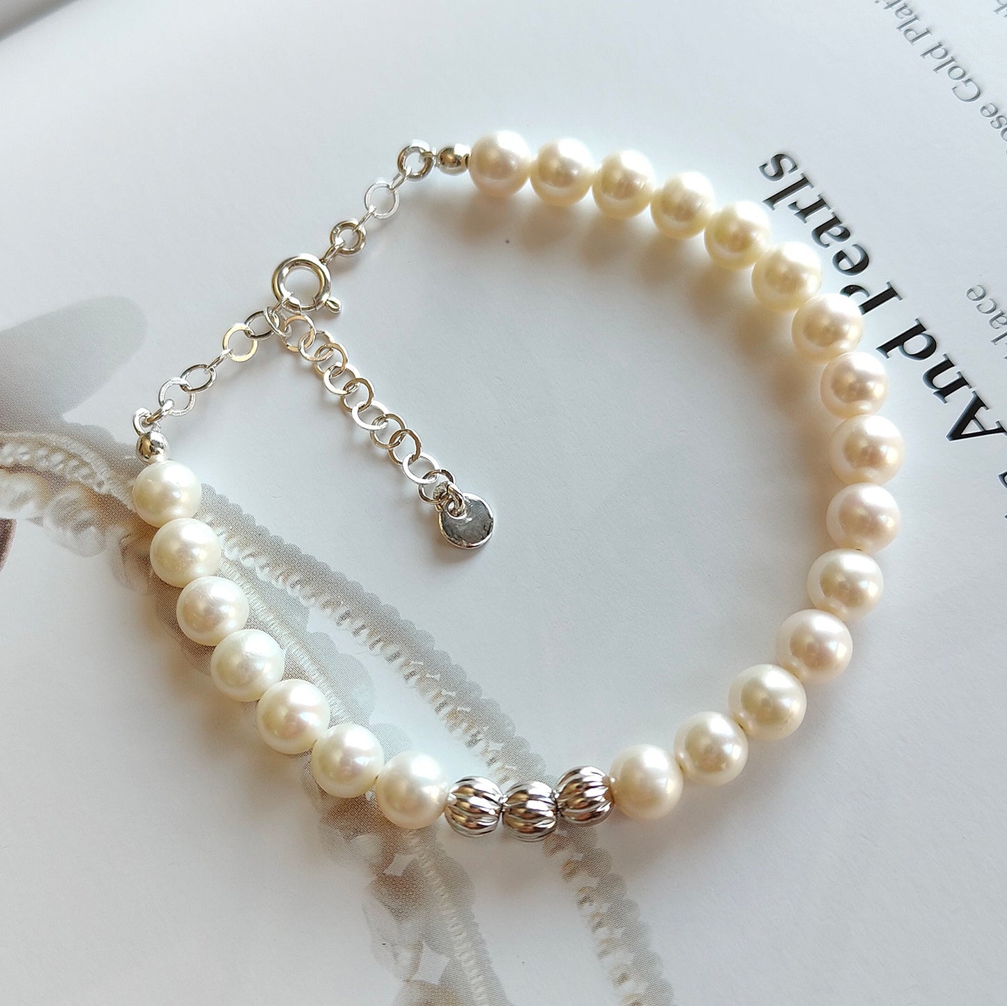 ST032 - Bracciale Perle 6-6,5mm con Perline Argento – Argento 925