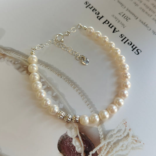 ST032 - Bracciale Perle 6-6,5mm con Perline Argento – Argento 925
