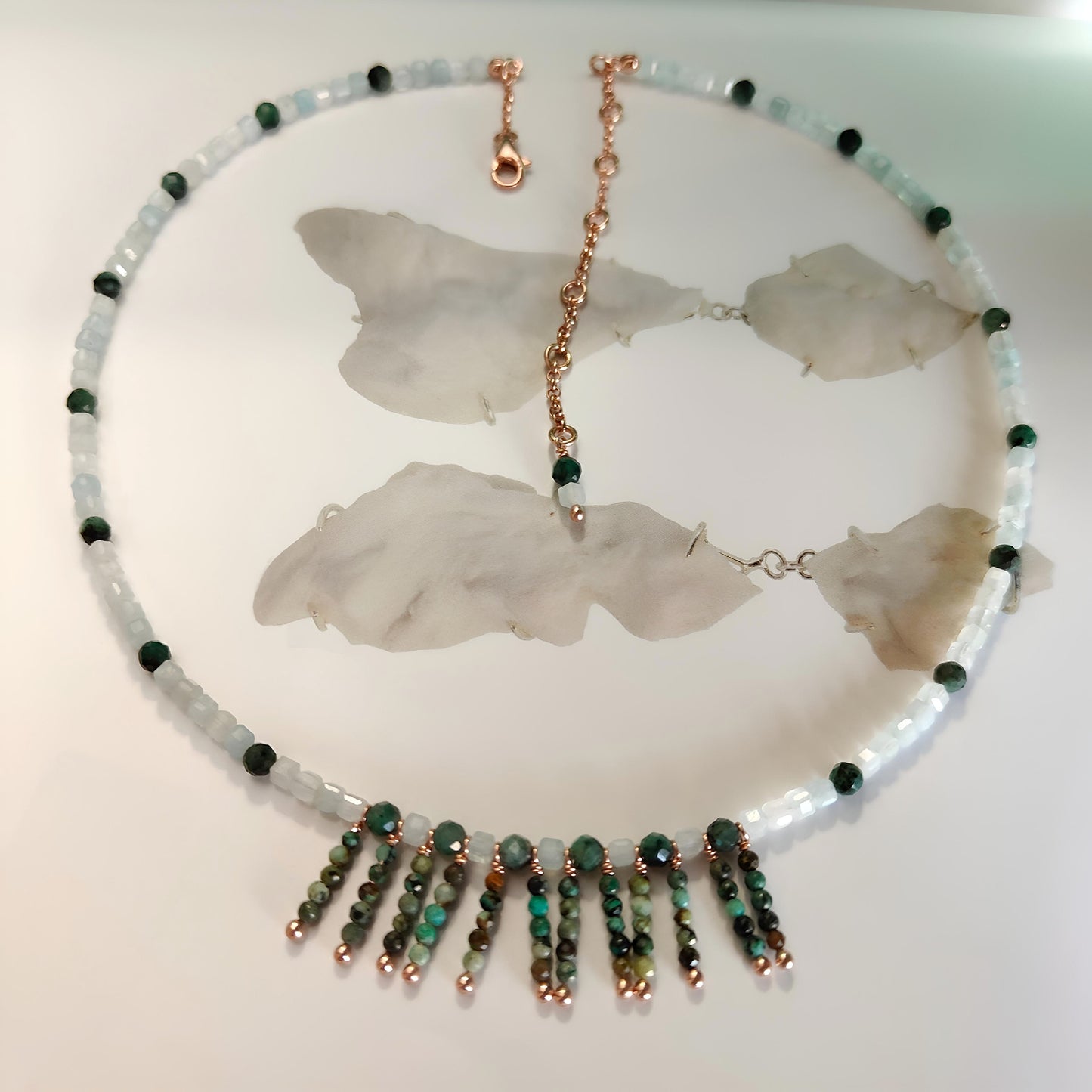 KST036 - adesso un titolo  Collana Acquamarina, Smeraldo e Turchese Africano