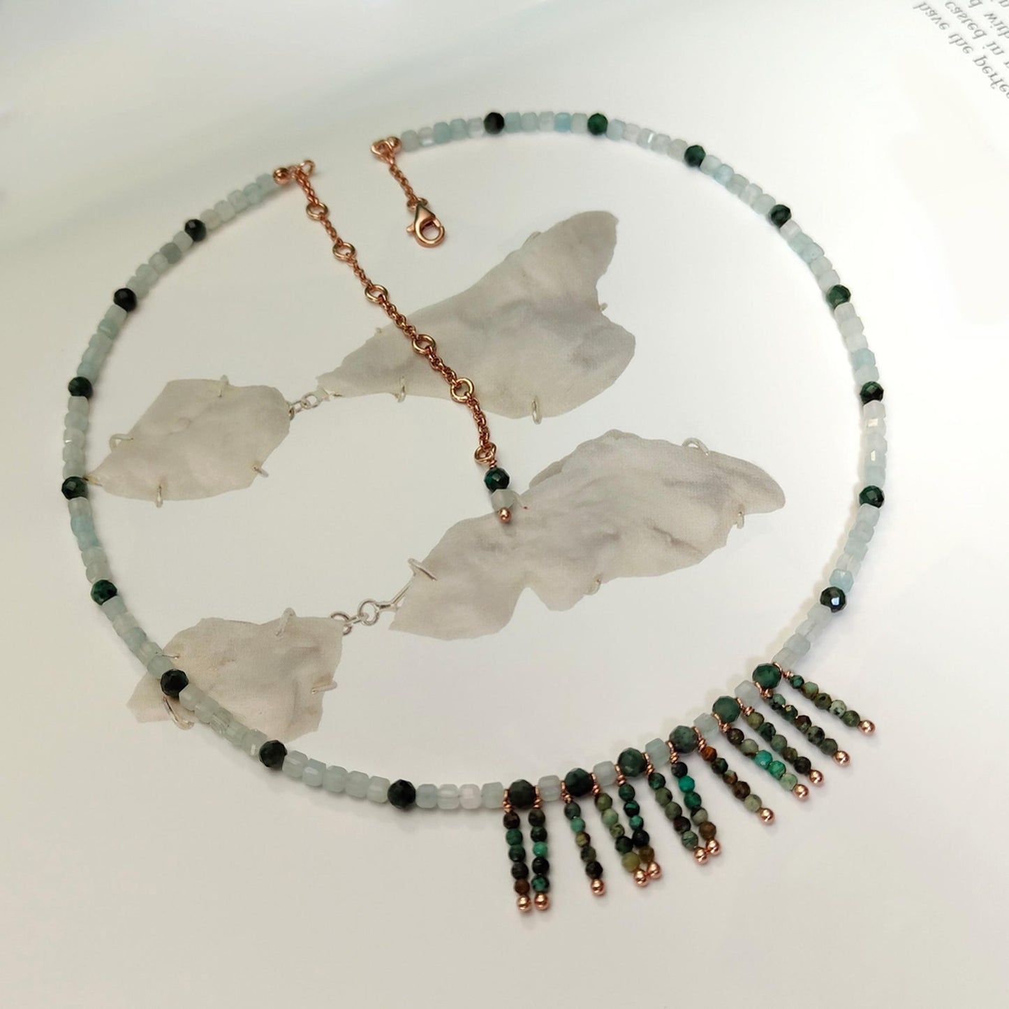 KST036 - adesso un titolo  Collana Acquamarina, Smeraldo e Turchese Africano