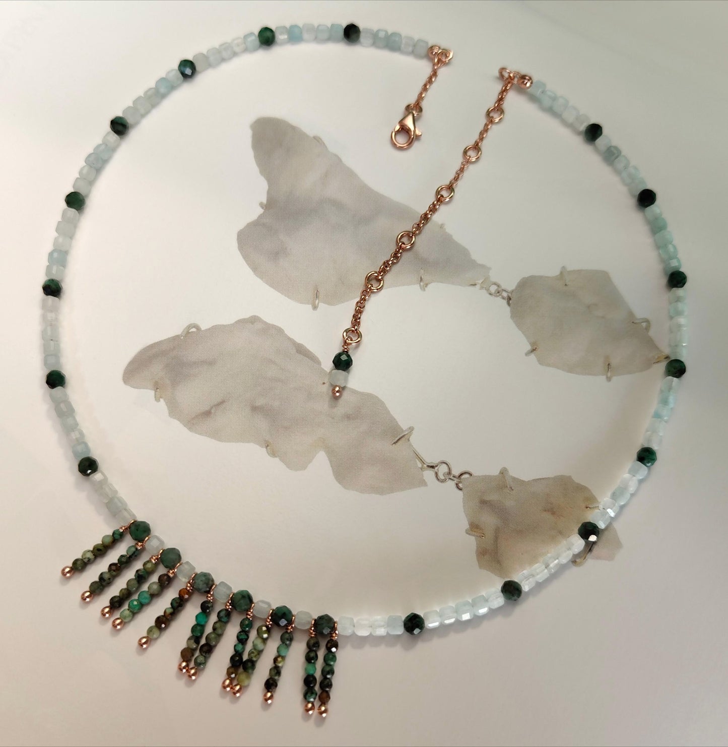 KST036 - adesso un titolo  Collana Acquamarina, Smeraldo e Turchese Africano