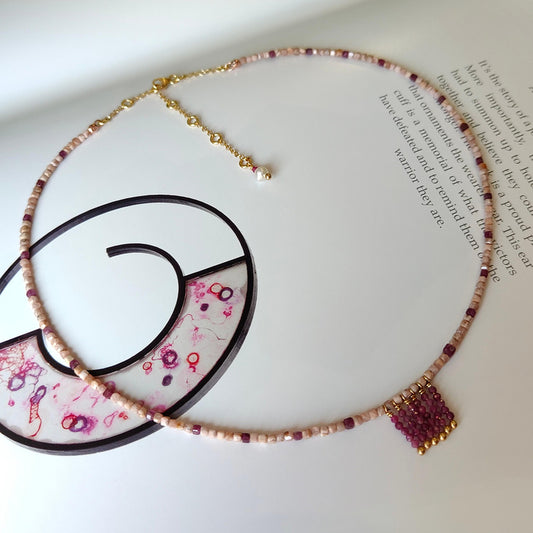 MST035 - Collana Rodocrosite e Rubini – Argento Placcato Oro