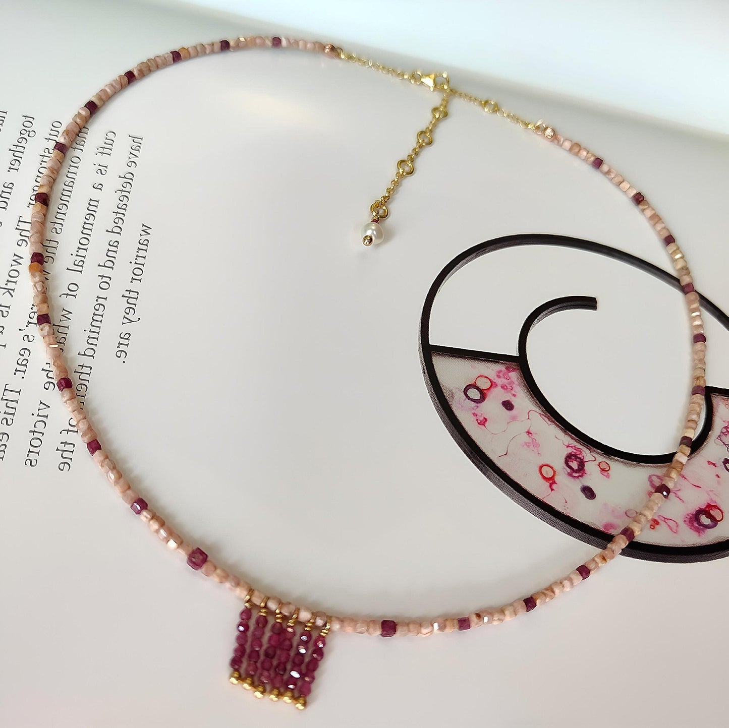 MST035 - Collana Rodocrosite e Rubini – Argento Placcato Oro