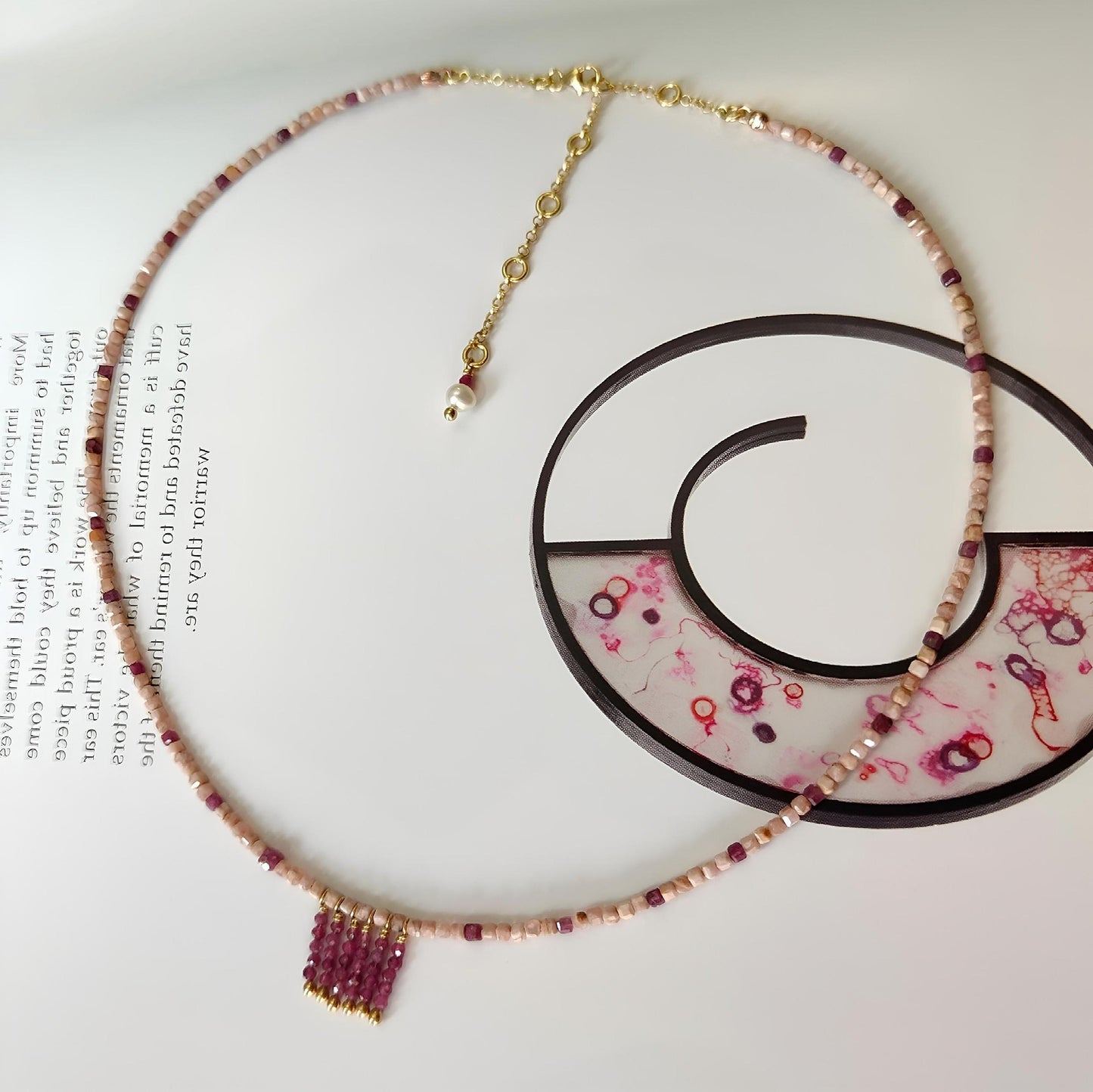 MST035 - Collana Rodocrosite e Rubini – Argento Placcato Oro