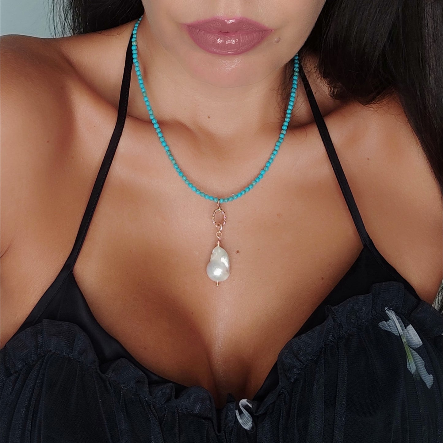 BST034 - Collana Turchese e Perla Barocca