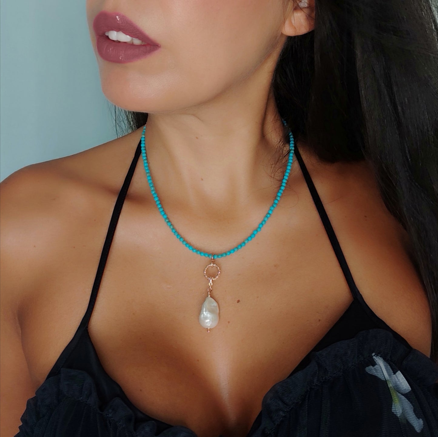 BST034 - Collana Turchese e Perla Barocca