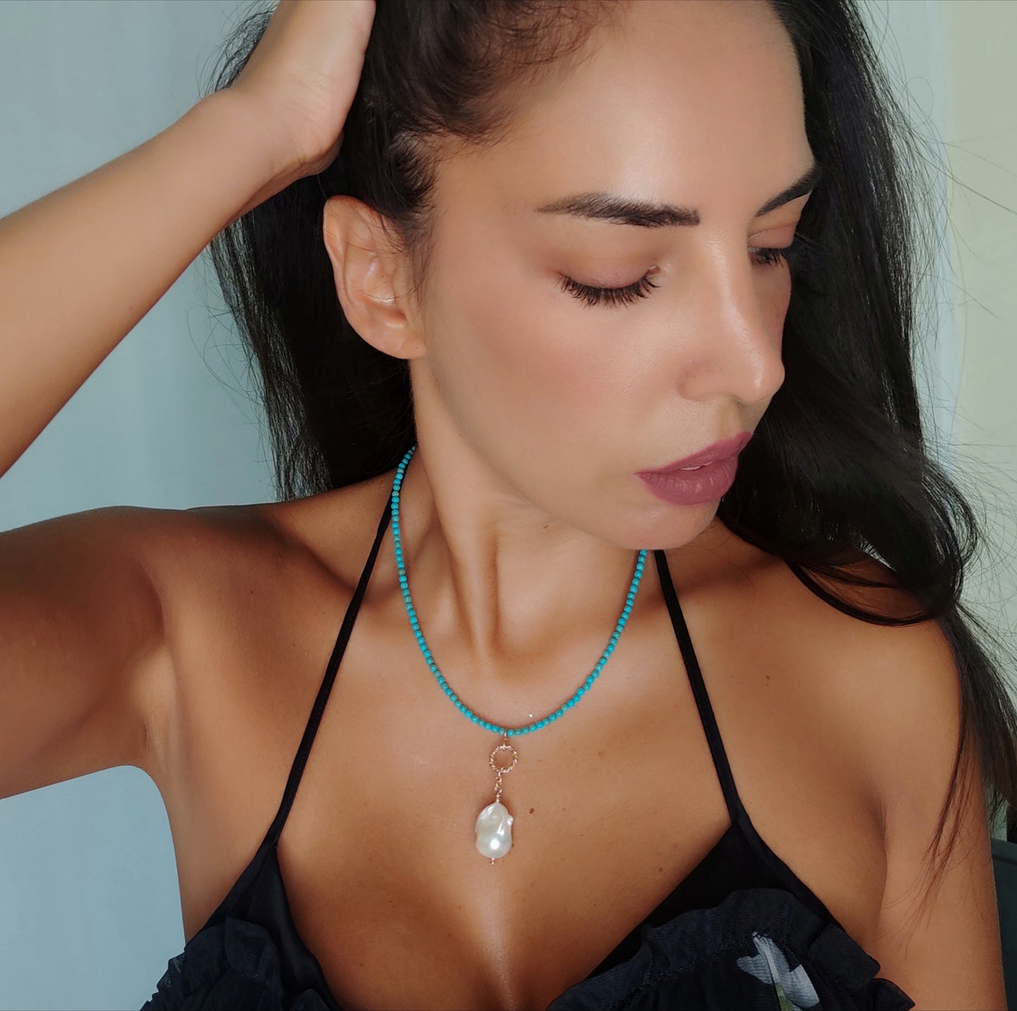 BST034 - Collana Turchese e Perla Barocca