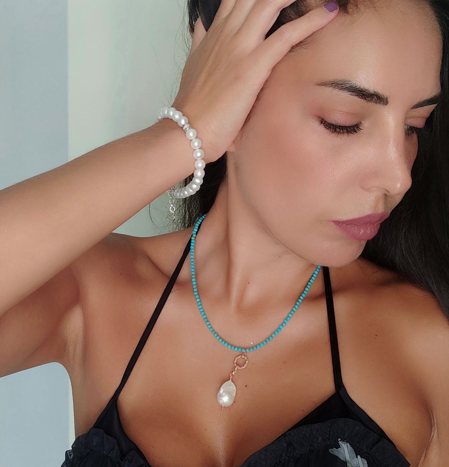 CST030 -  Bracciale Perle 7-8mm con Zirconi – Argento 925