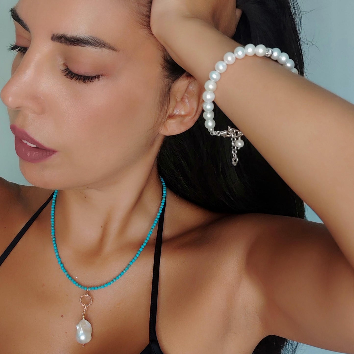 CST030 -  Bracciale Perle 7-8mm con Zirconi – Argento 925