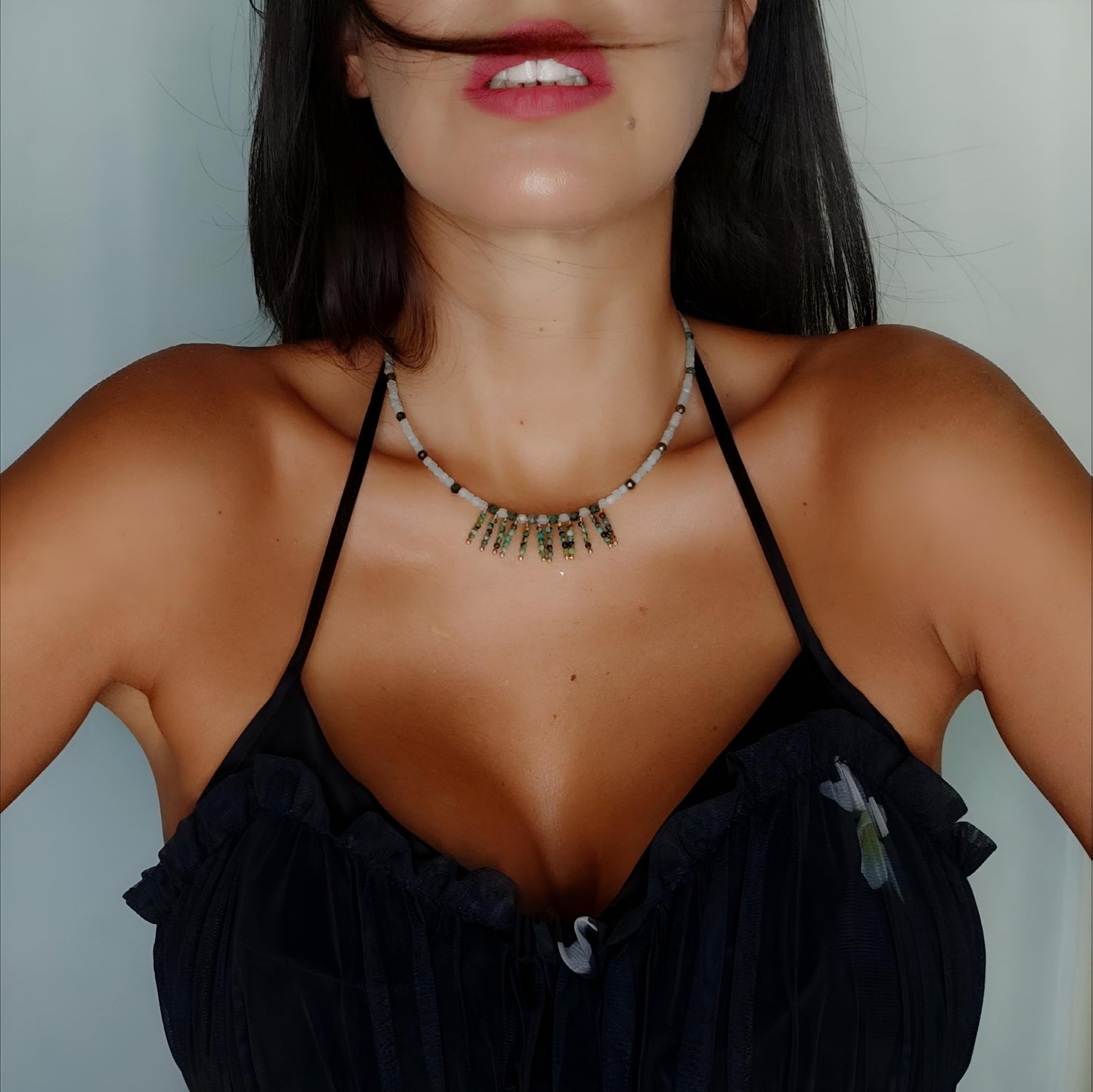 KST036 - adesso un titolo  Collana Acquamarina, Smeraldo e Turchese Africano