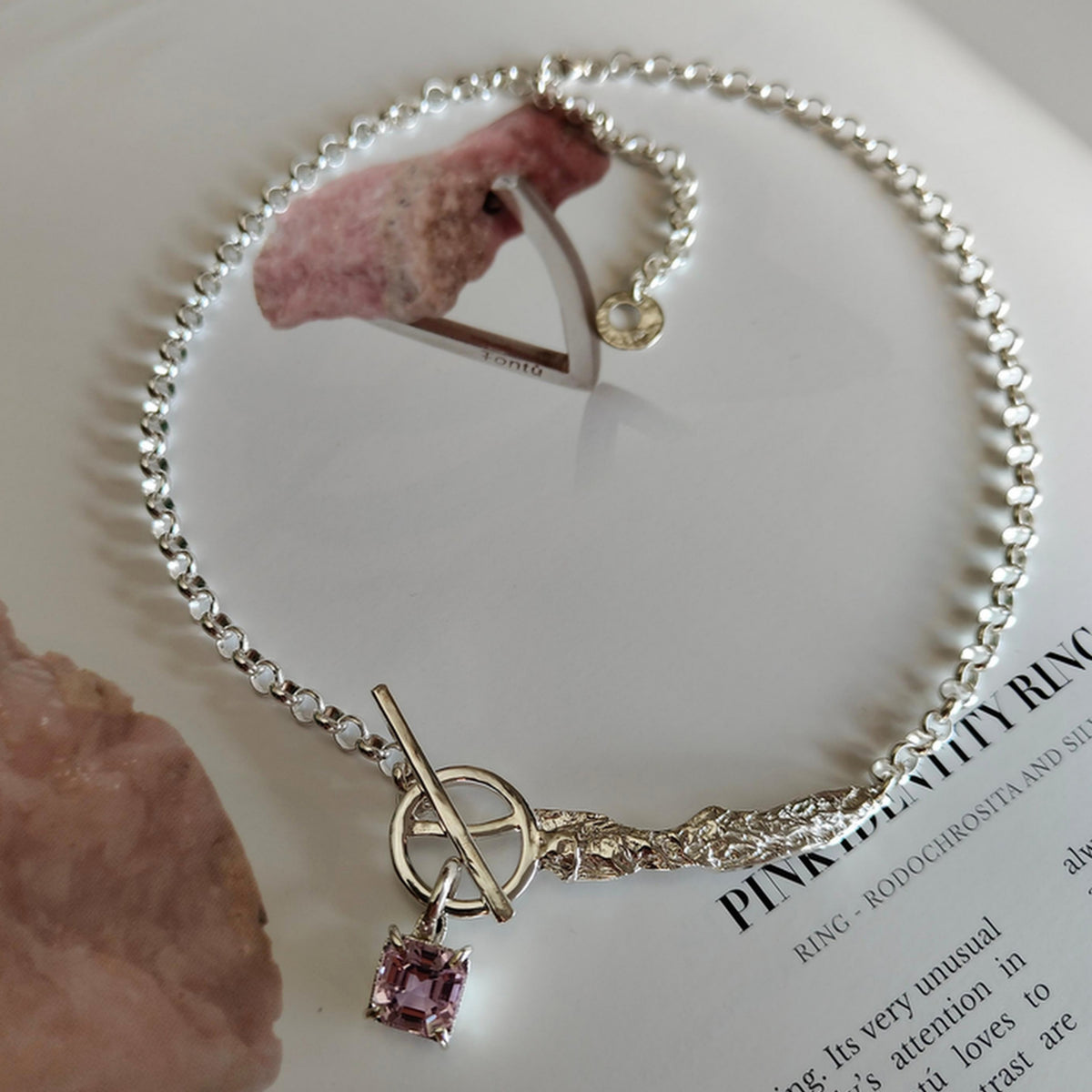 EST070 - Collana con topazio rosa, argento 925