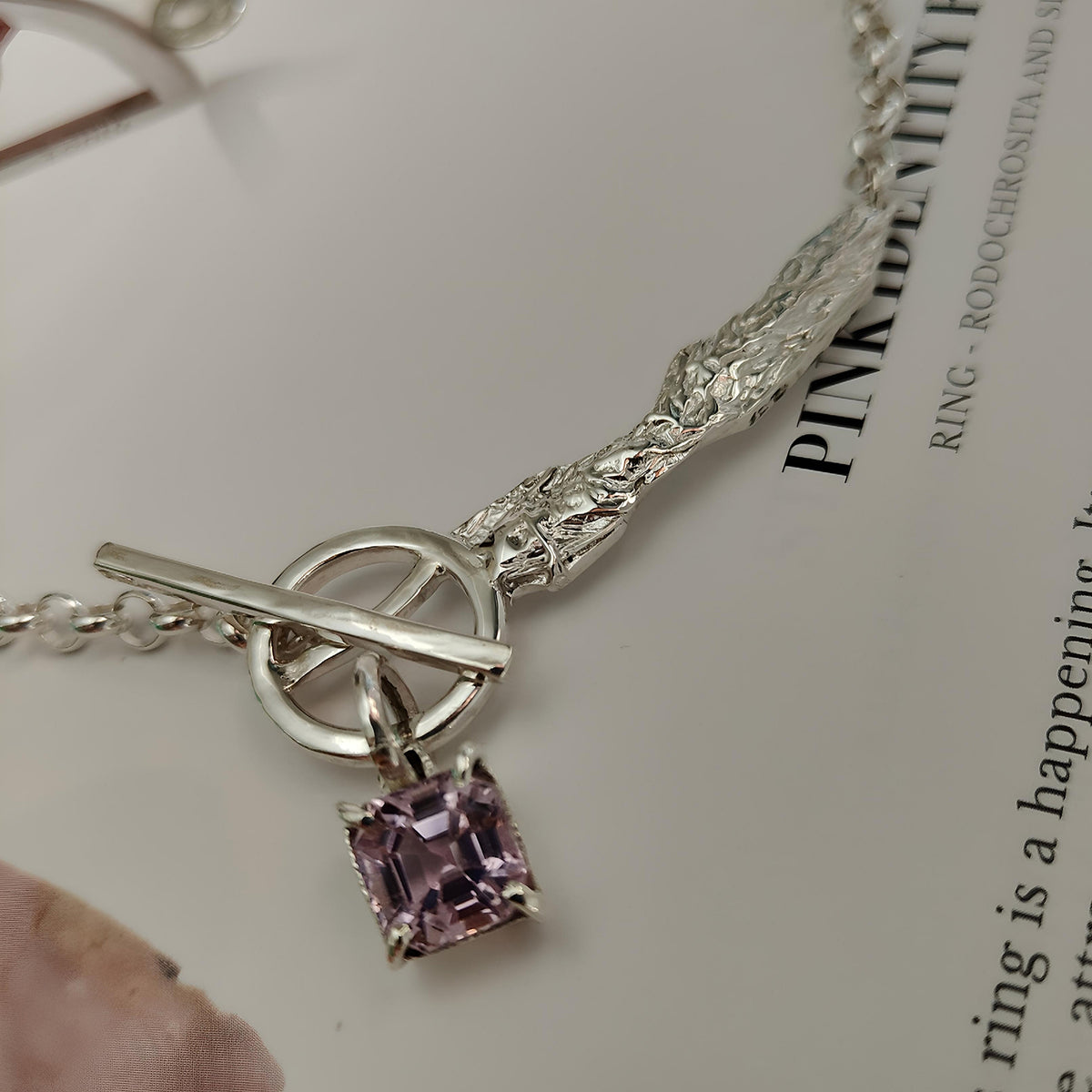 EST070 - Collana con topazio rosa, argento 925