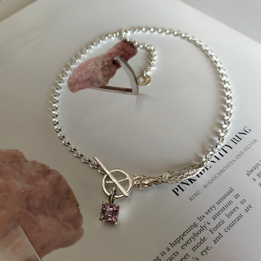 EST070 - Collana con topazio rosa, argento 925