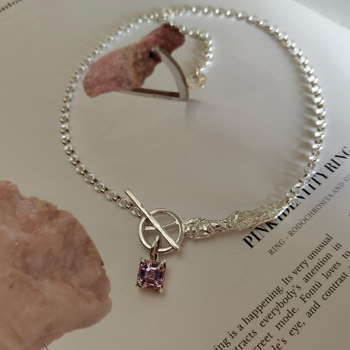 EST070 - Collana con topazio rosa, argento 925