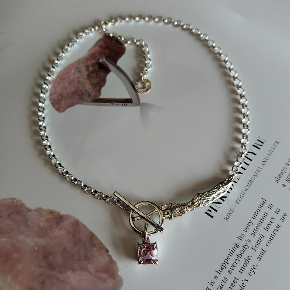 EST070 - Collana con topazio rosa, argento 925