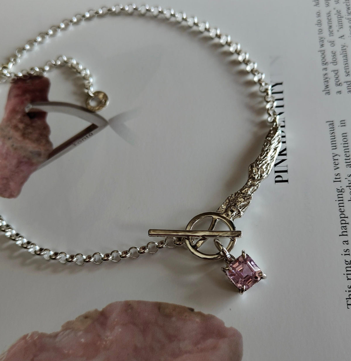 EST070 - Collana con topazio rosa, argento 925