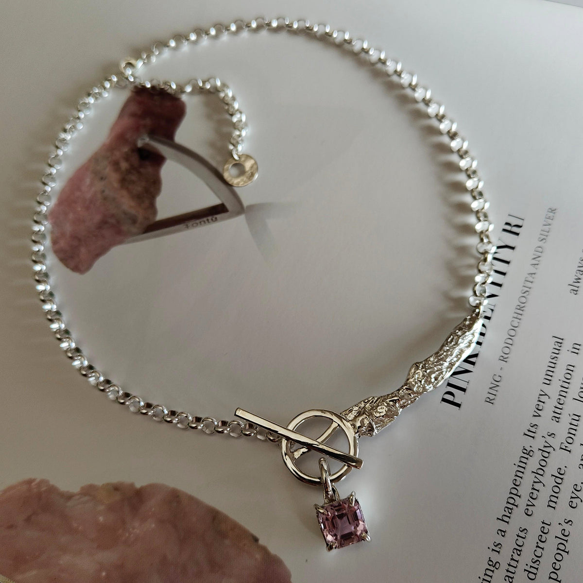 EST070 - Collana con topazio rosa, argento 925