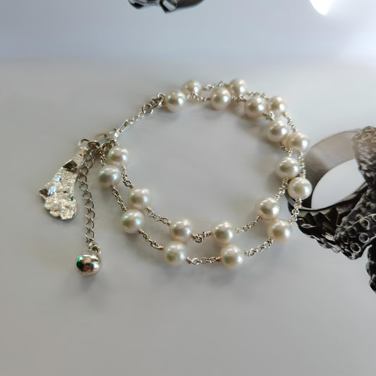 CTS073 - Bracciale doppio filo di perle e argento 925