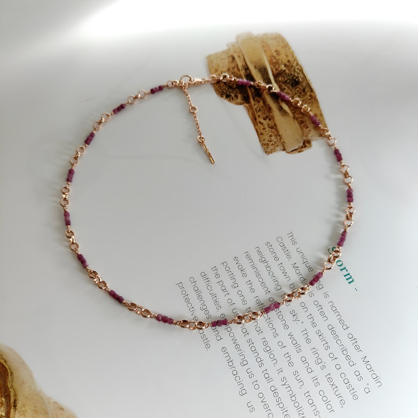 ST011 - Choker in Argento 925 Placcato Oro Rosa con Rubini Cubici Naturali