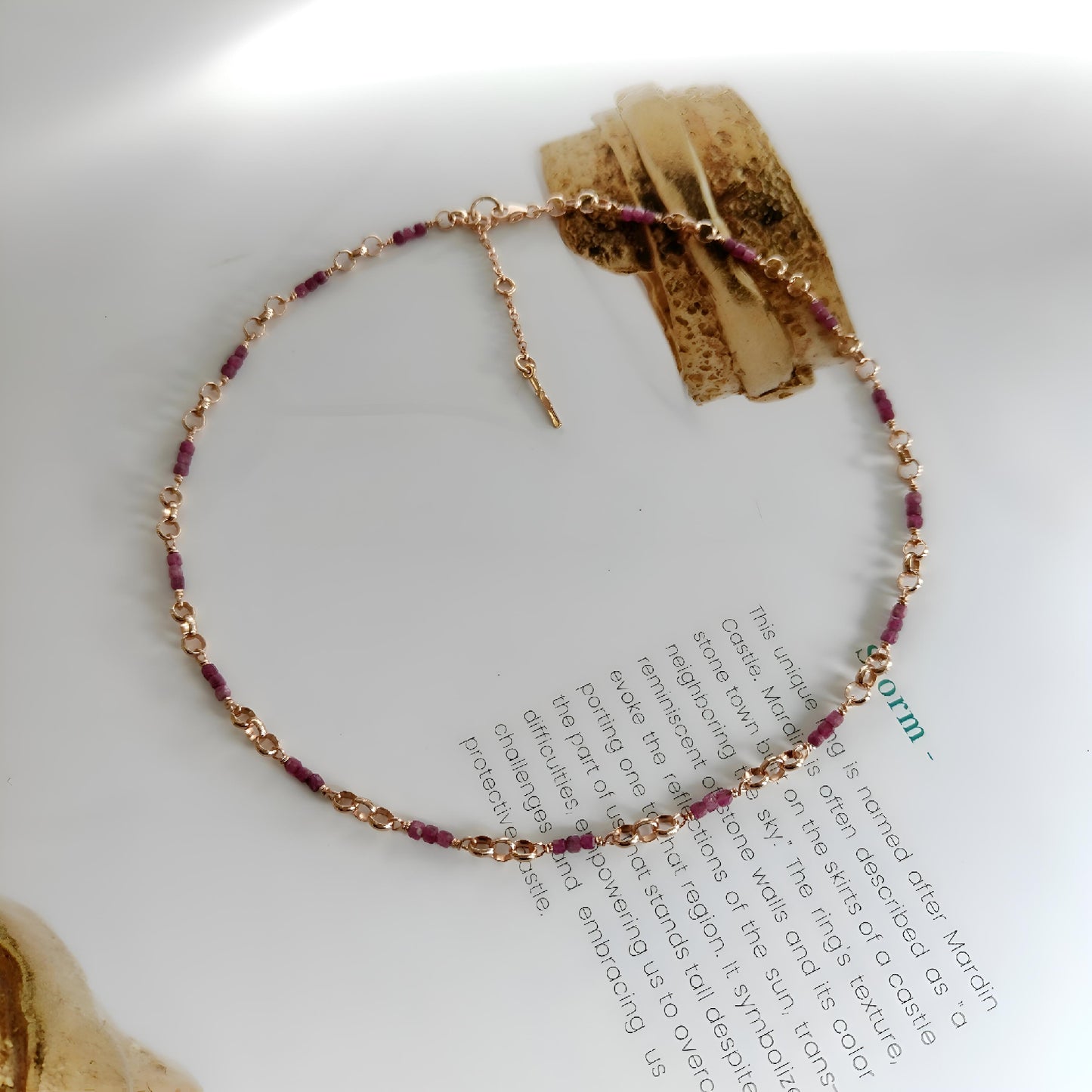 ST011 - Choker in Argento 925 Placcato Oro Rosa con Rubini Cubici Naturali