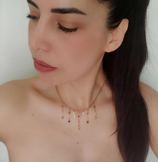 ST013 - Collana Tormalina in Argento 925 Placcato Oro Rosa