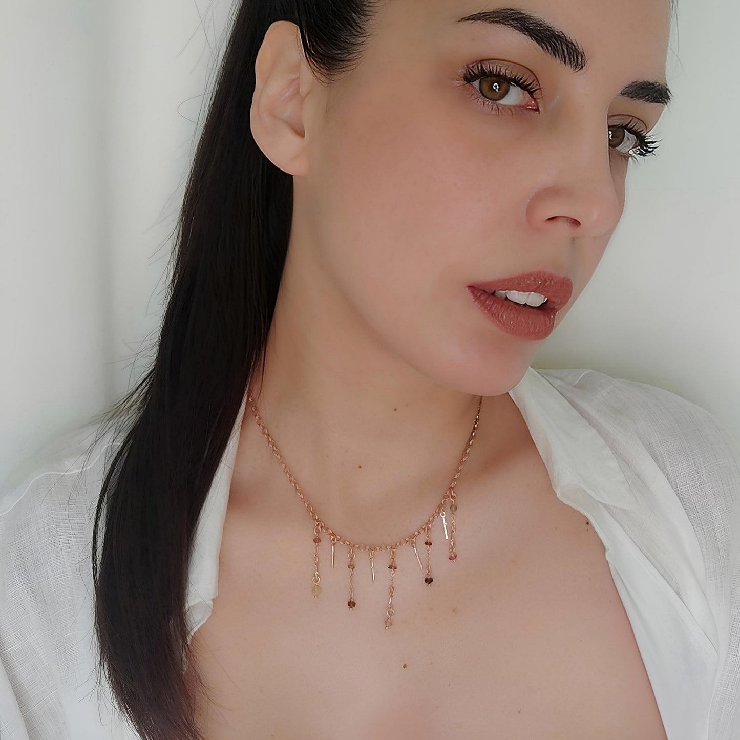 ST013 - Collana Tormalina in Argento 925 Placcato Oro Rosa