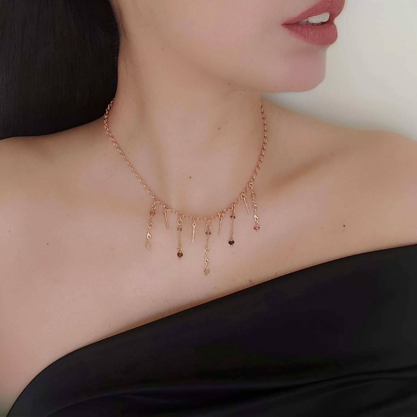 ST013 - Collana Tormalina in Argento 925 Placcato Oro Rosa