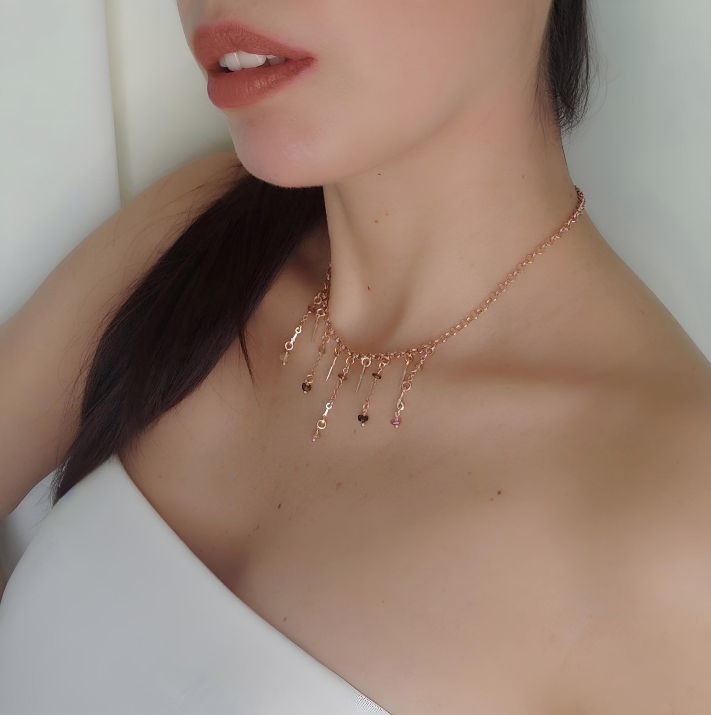 ST013 - Collana Tormalina in Argento 925 Placcato Oro Rosa