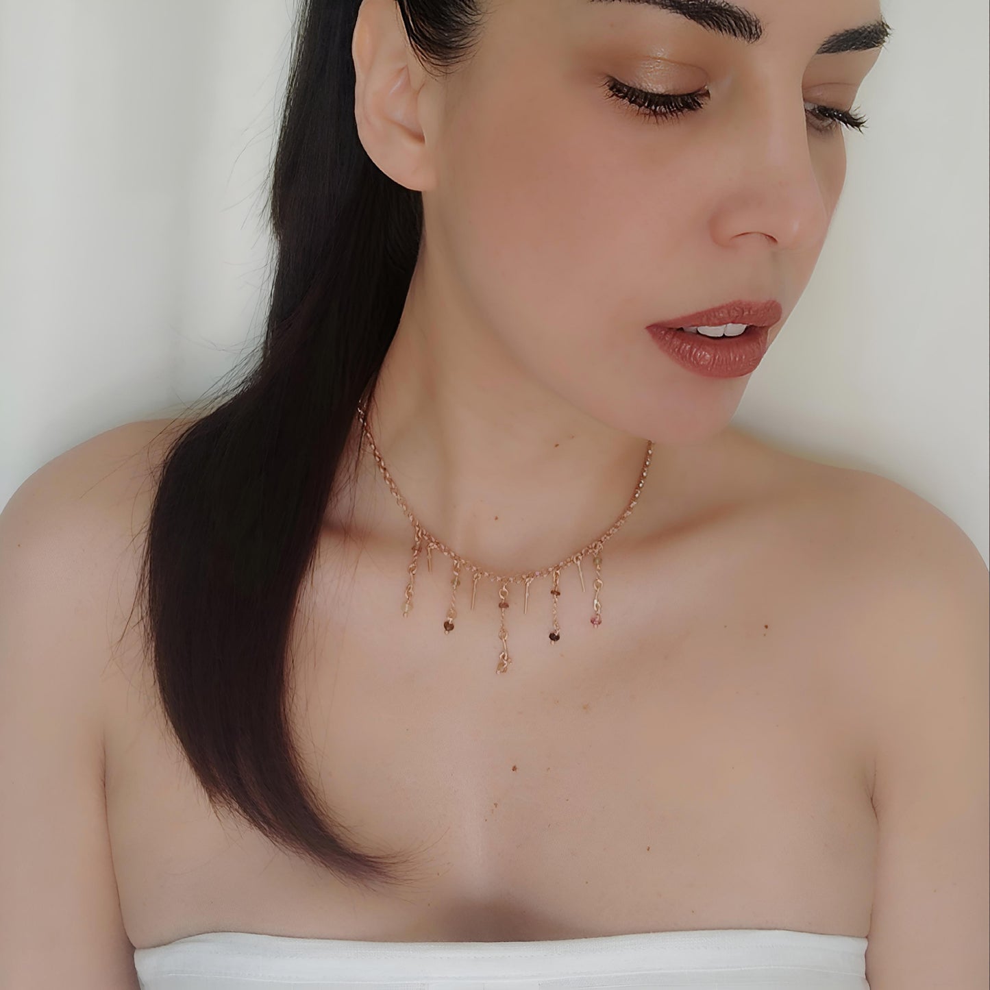 ST013 - Collana Tormalina in Argento 925 Placcato Oro Rosa