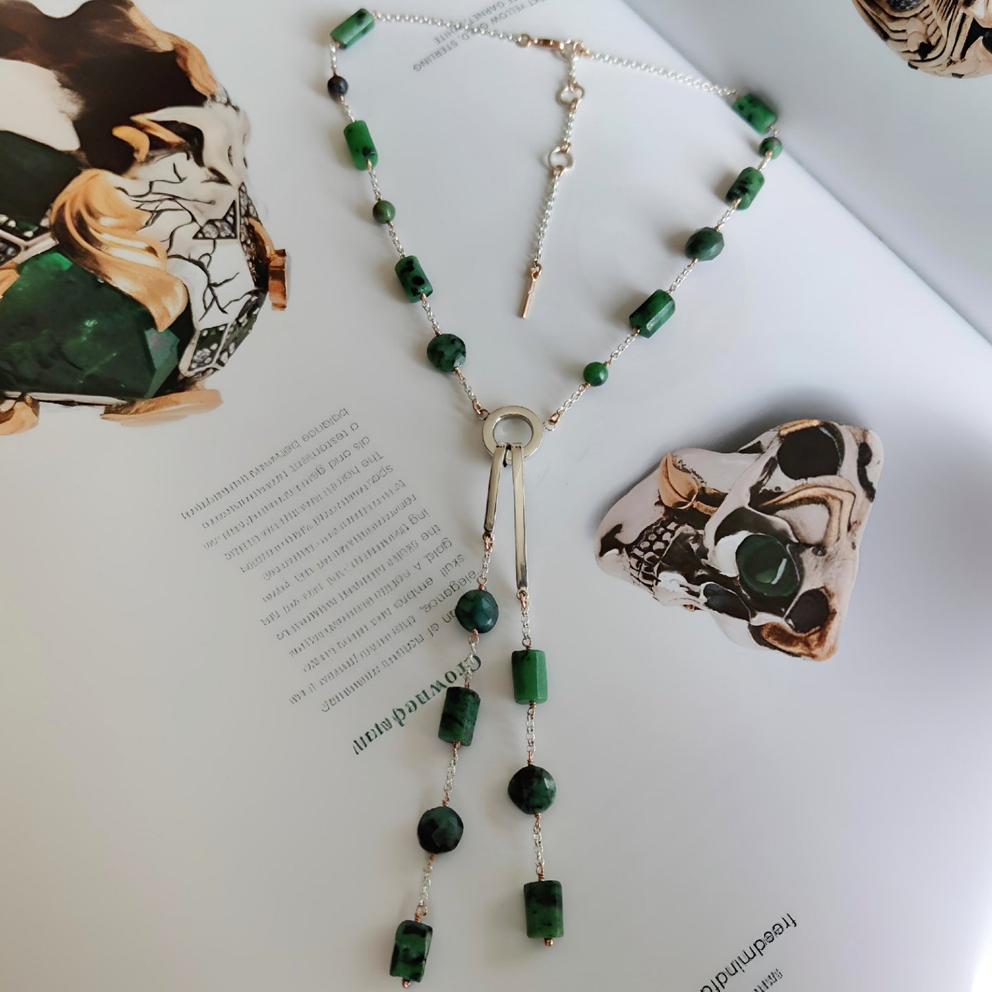 ST017 - Collana a Y in Argento 925 con Rubino Zoisite e Smeraldo