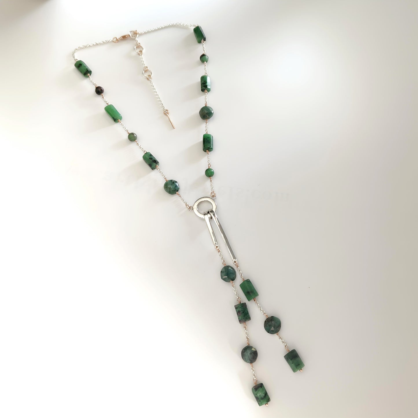 ST017 - Collana a Y in Argento 925 con Rubino Zoisite e Smeraldo