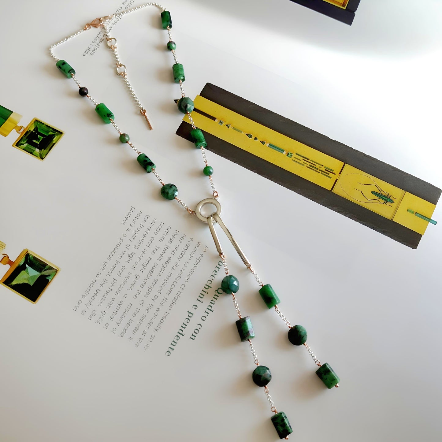 ST017 - Collana a Y in Argento 925 con Rubino Zoisite e Smeraldo