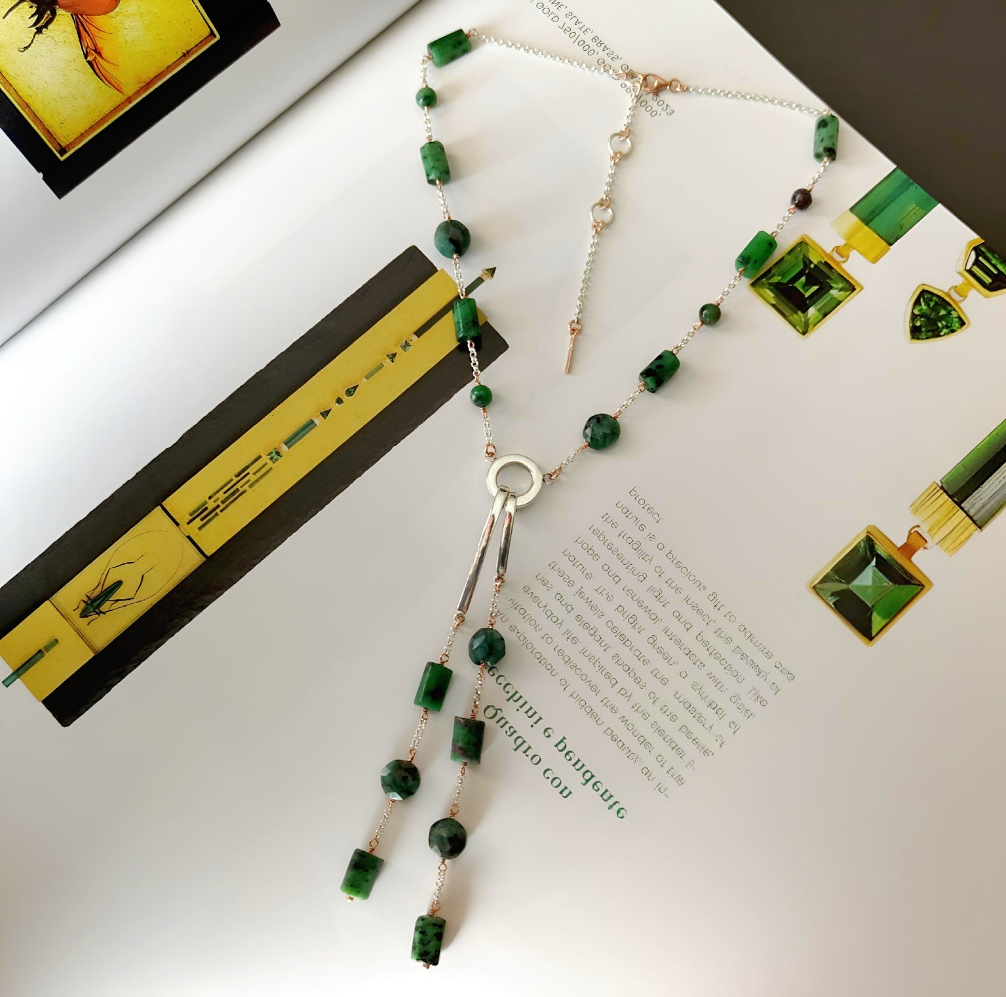 ST017 - Collana a Y in Argento 925 con Rubino Zoisite e Smeraldo