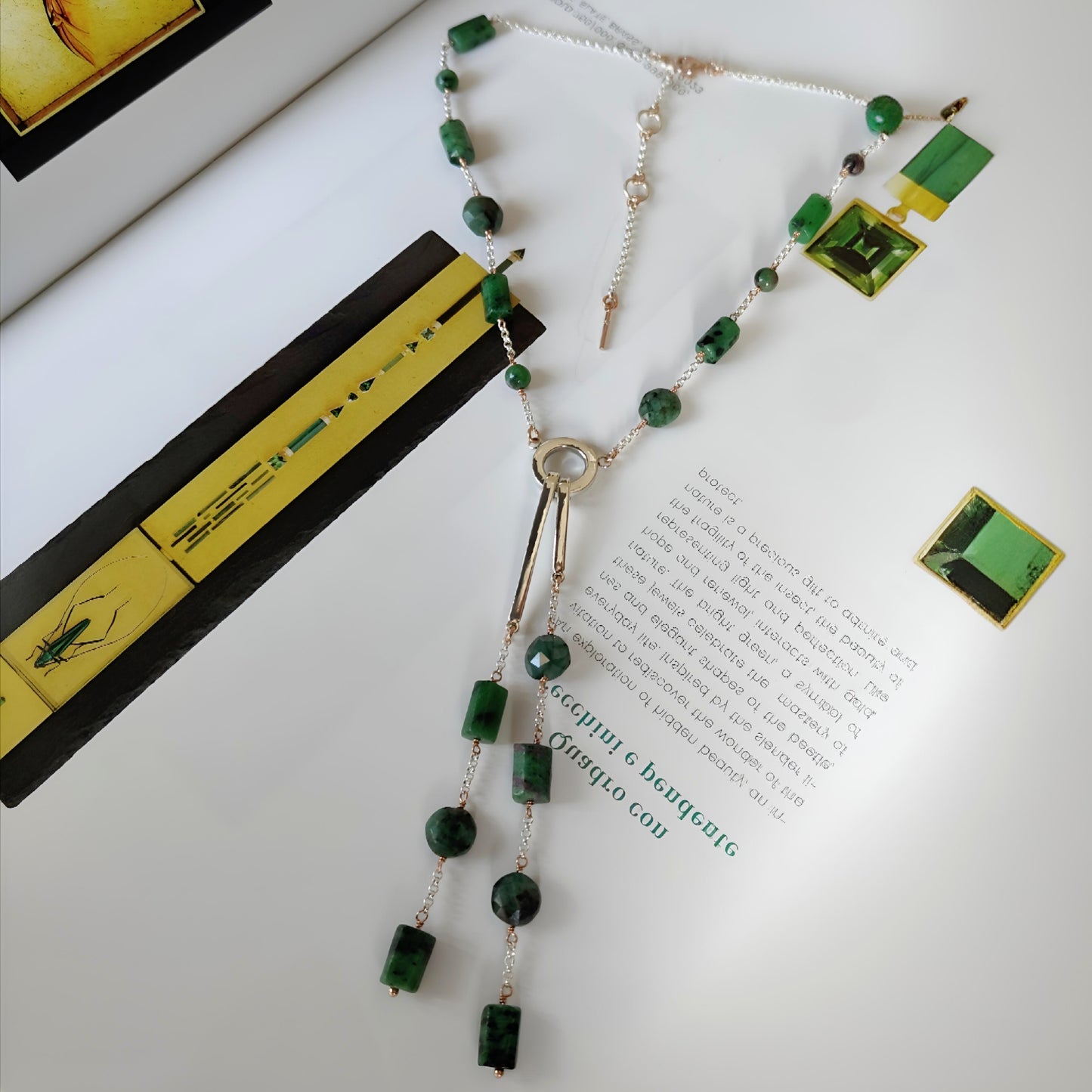 ST017 - Collana a Y in Argento 925 con Rubino Zoisite e Smeraldo